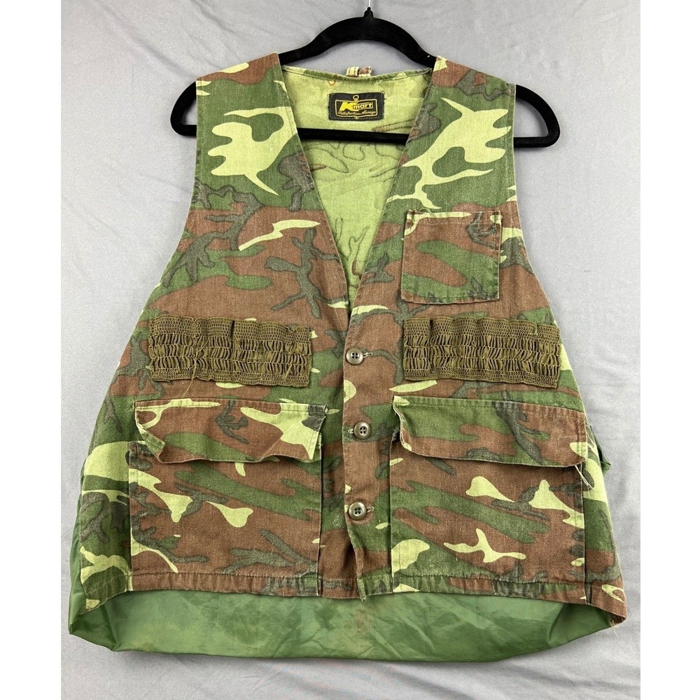 Vintage Kmart Hunting Vest Mens L Camouflage Utility Game Bag Shell Loops Fair